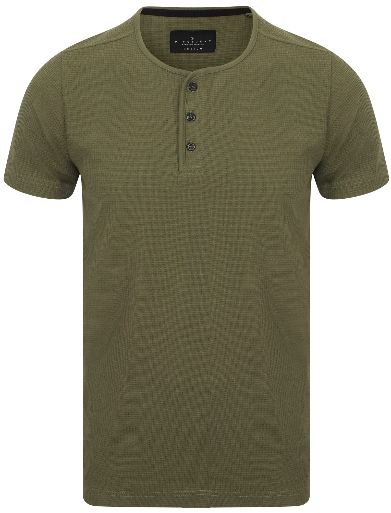 Lendal Textured Henley T-Shirt In Olive Khaki - Dissident