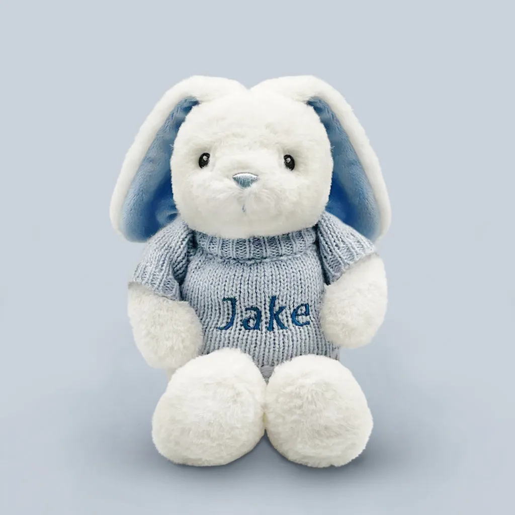 Luxury Rose Baby Clothes Bouquet, Balloon and Personalised Bunny, Blue