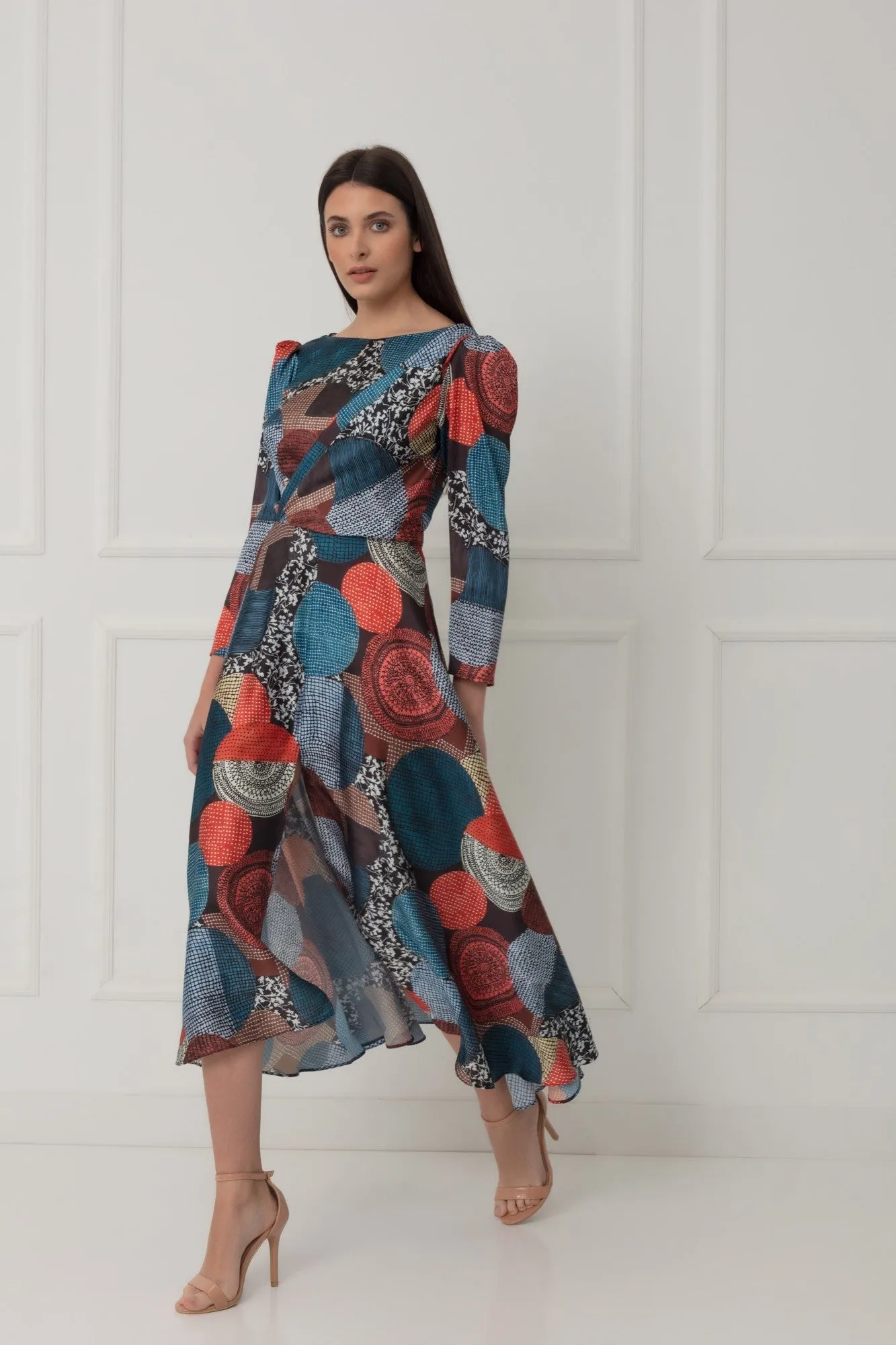 Matilde Cano Abstract Print High Neck Midi Dress