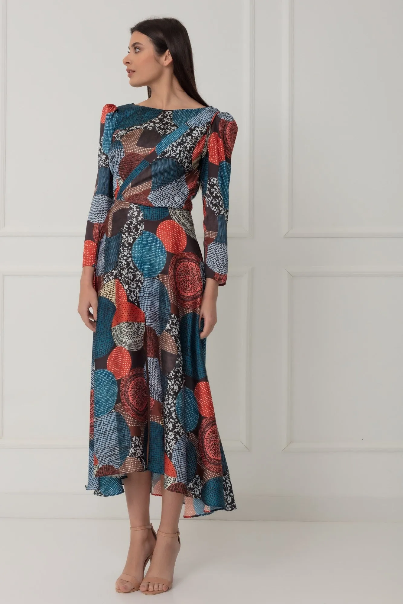 Matilde Cano Abstract Print High Neck Midi Dress