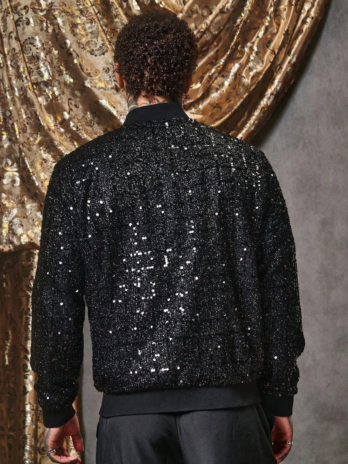 Men Zip Up Sequin Bomber Jacket