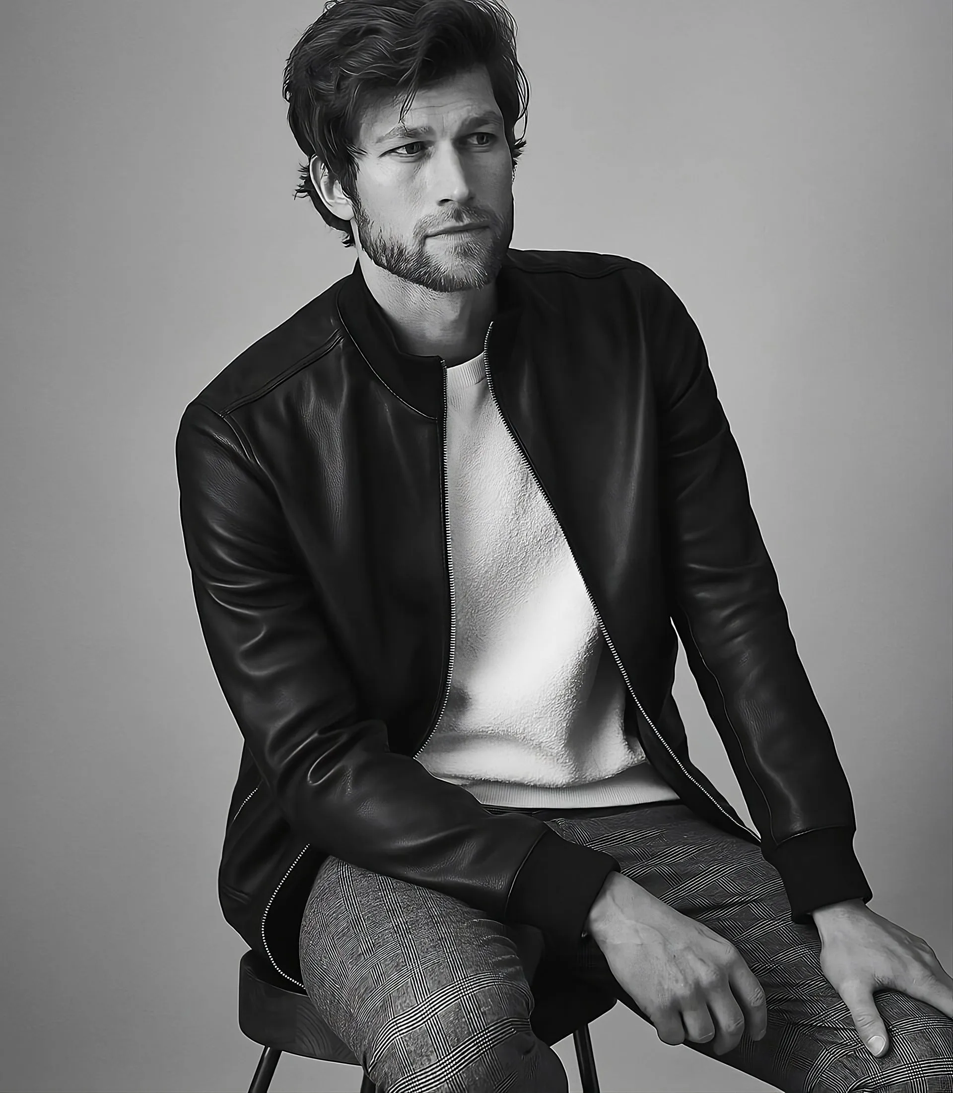Minimalist Moto Leather Bomber Jacket