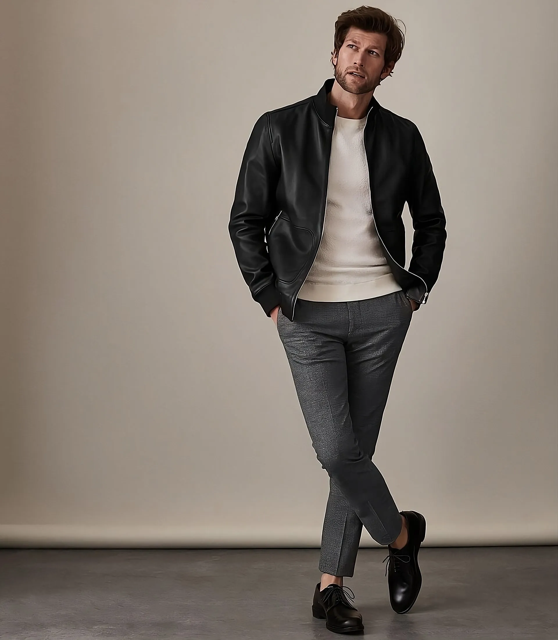 Minimalist Moto Leather Bomber Jacket