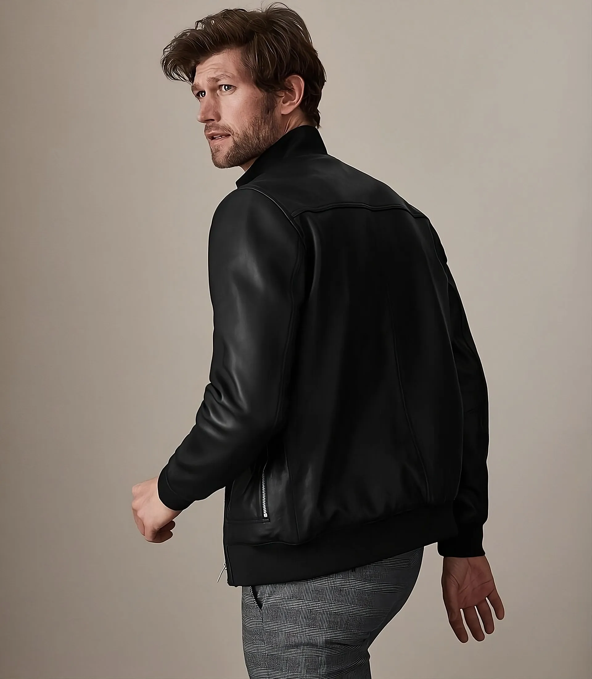 Minimalist Moto Leather Bomber Jacket