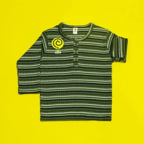 Moss Green Striped Waffle-knit Henley