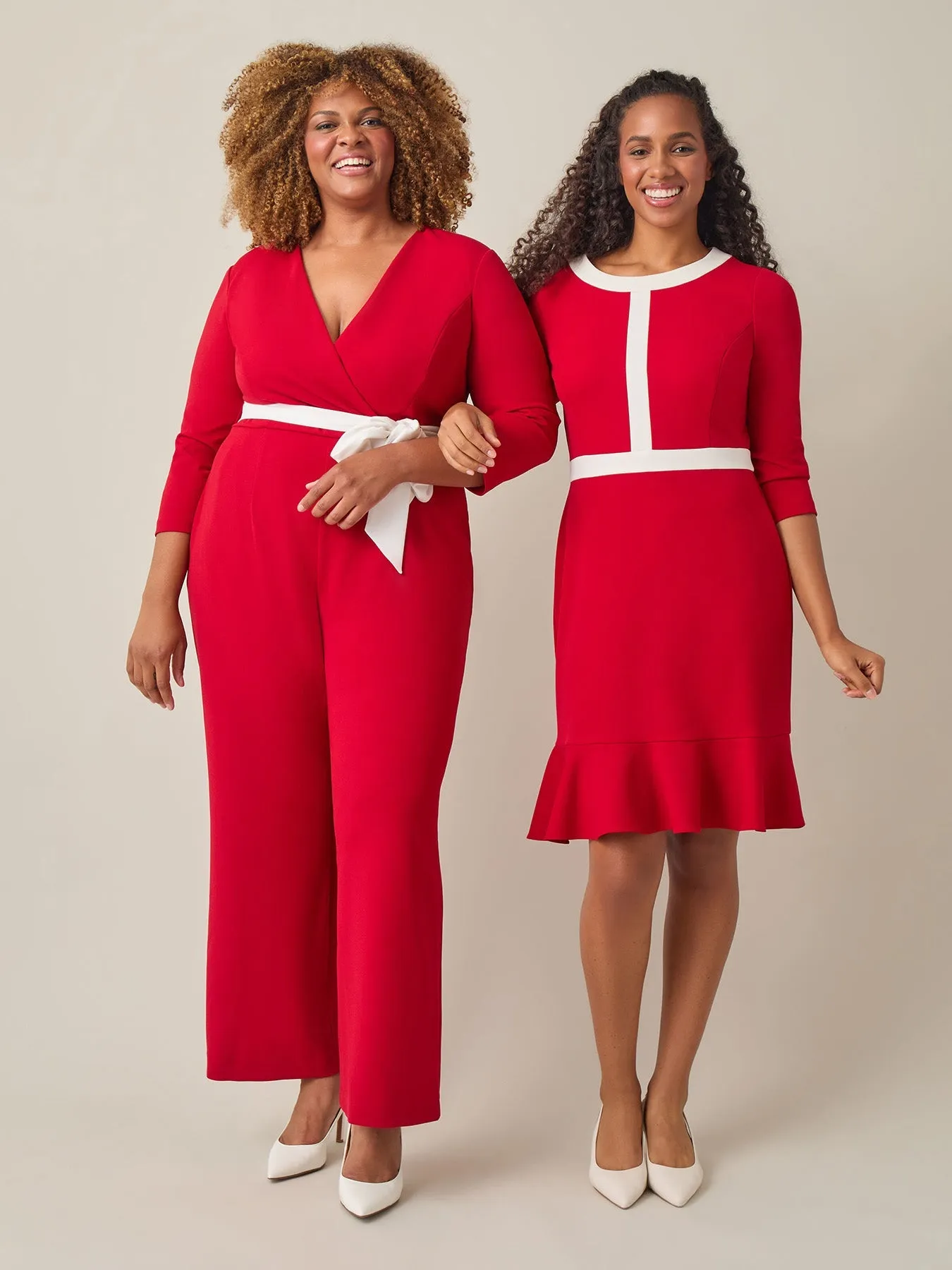 Plus Colorblock Ruffle Hem Dress, Crimson/Cream