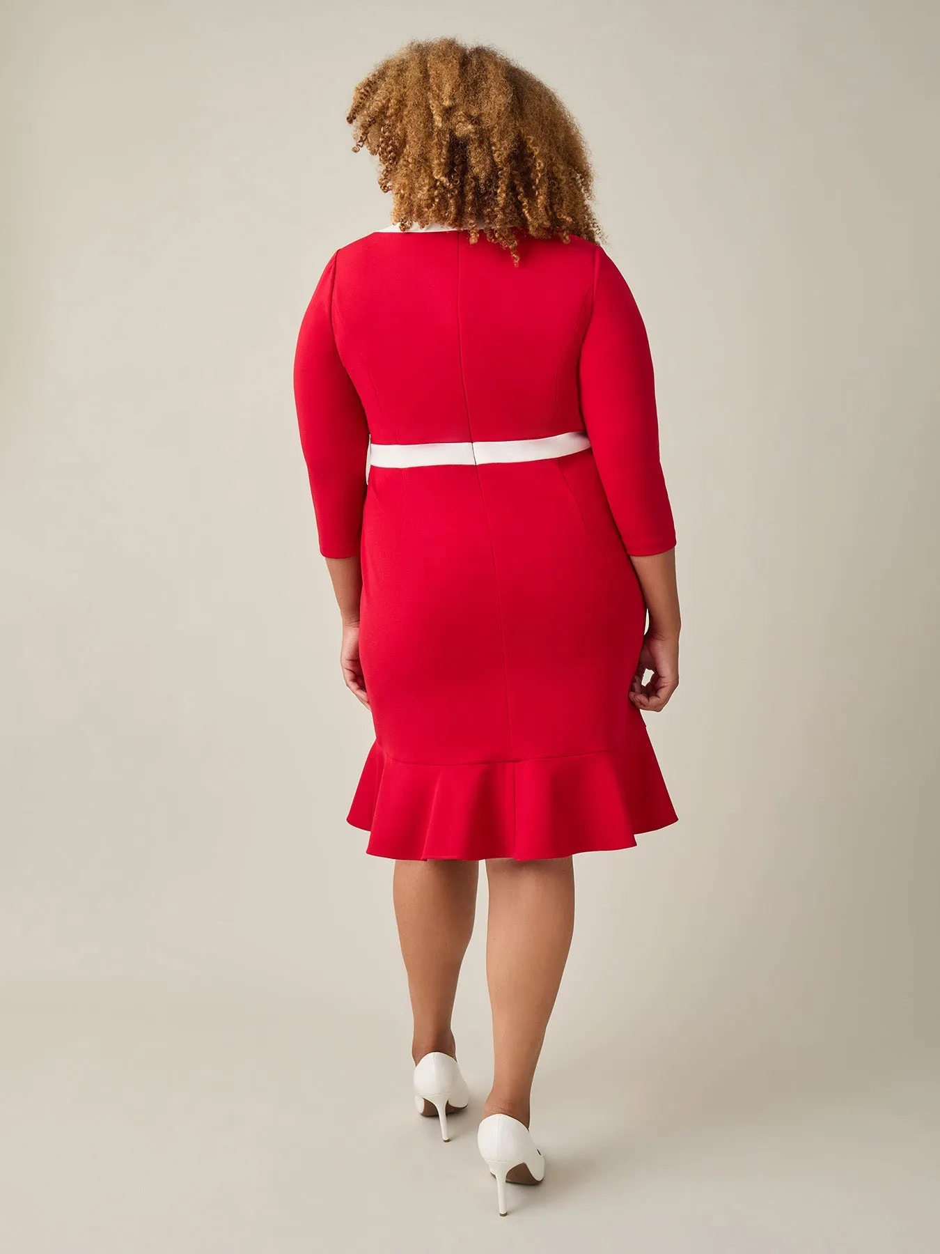 Plus Colorblock Ruffle Hem Dress, Crimson/Cream