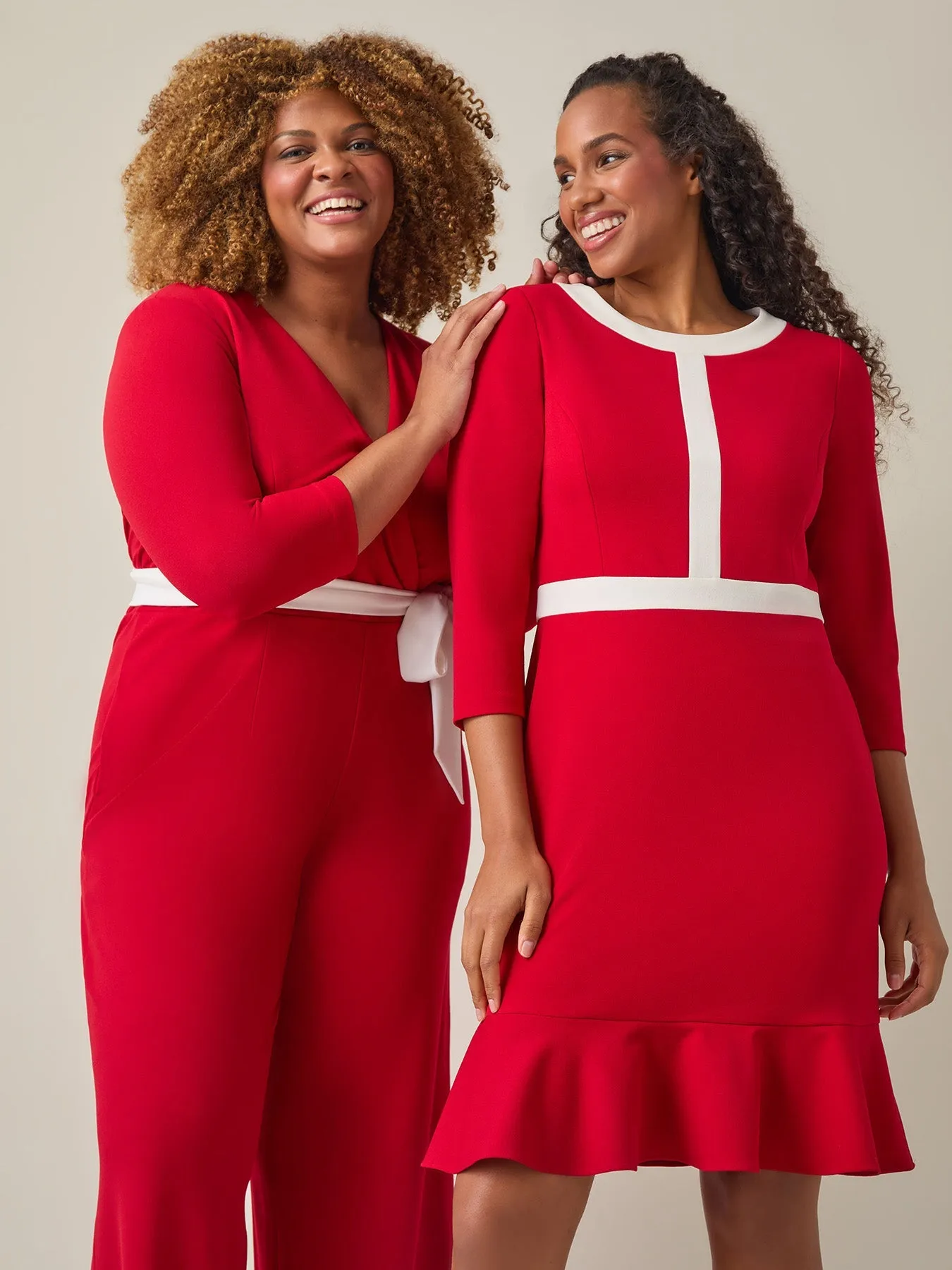 Plus Colorblock Ruffle Hem Dress, Crimson/Cream
