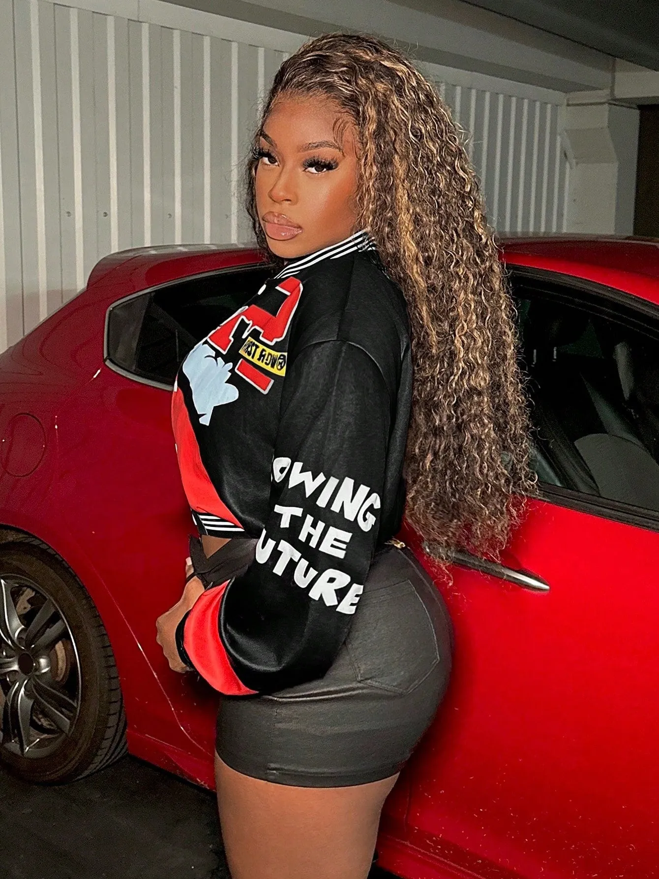 Print Pattern Color Blocking Baseball Jacket