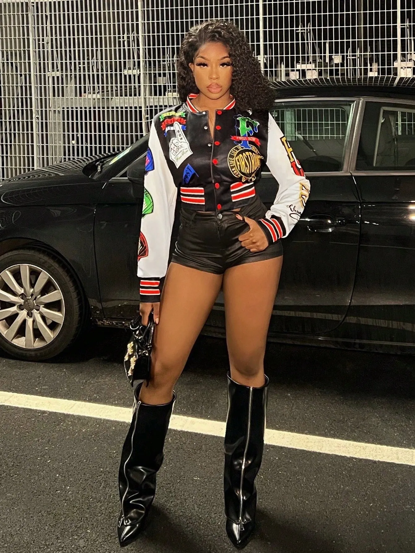 Print Pattern Color Blocking Baseball Jacket