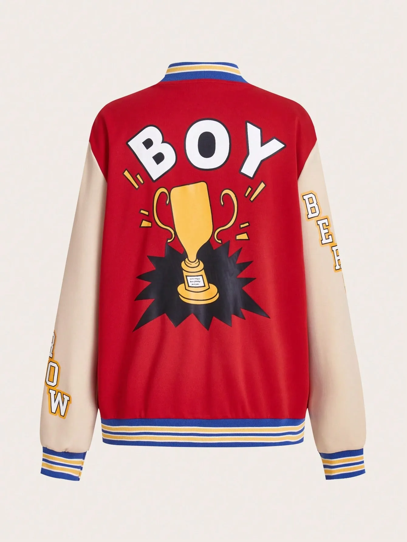 Print Pattern Color Blocking Baseball Jacket