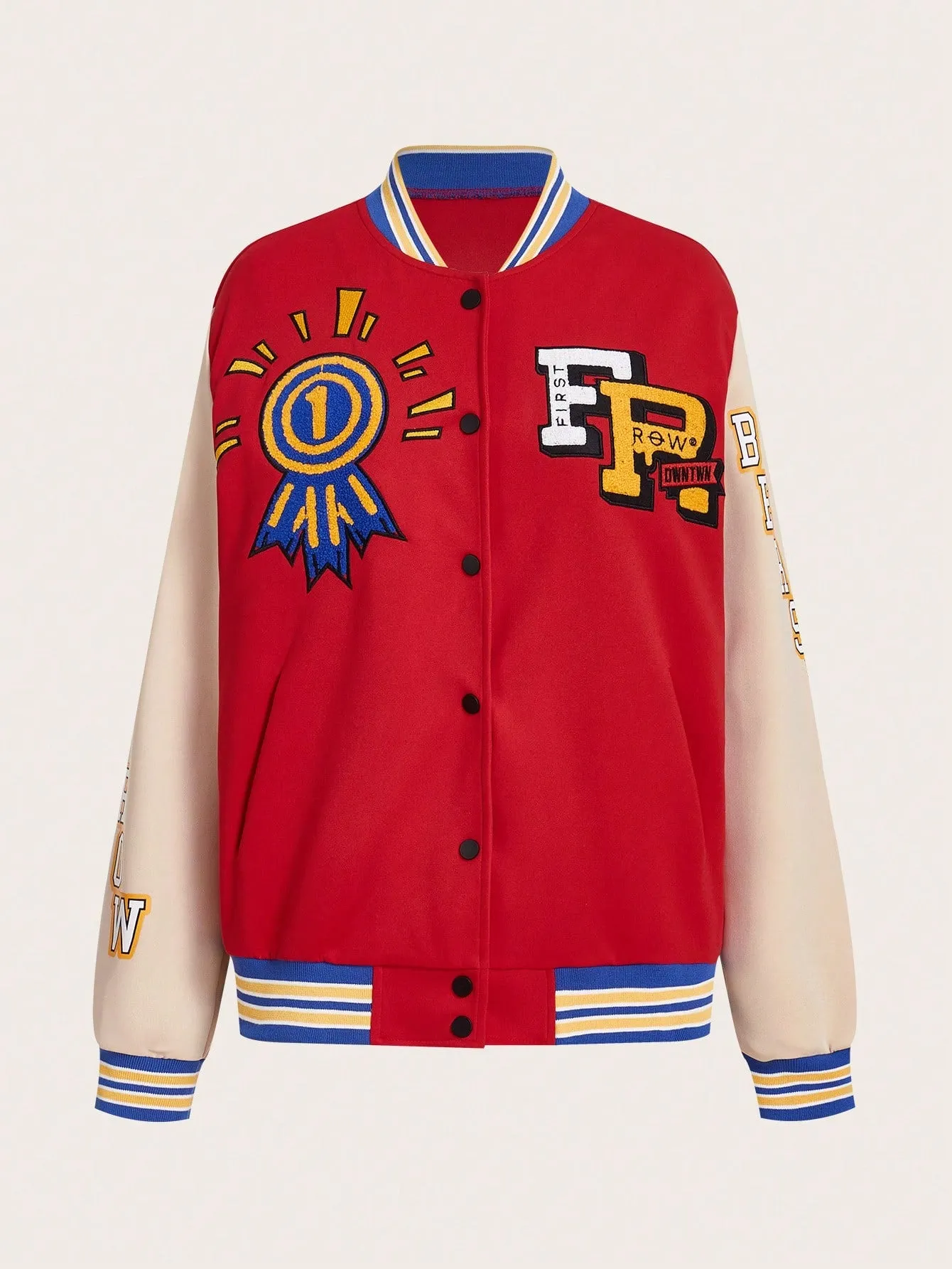 Print Pattern Color Blocking Baseball Jacket