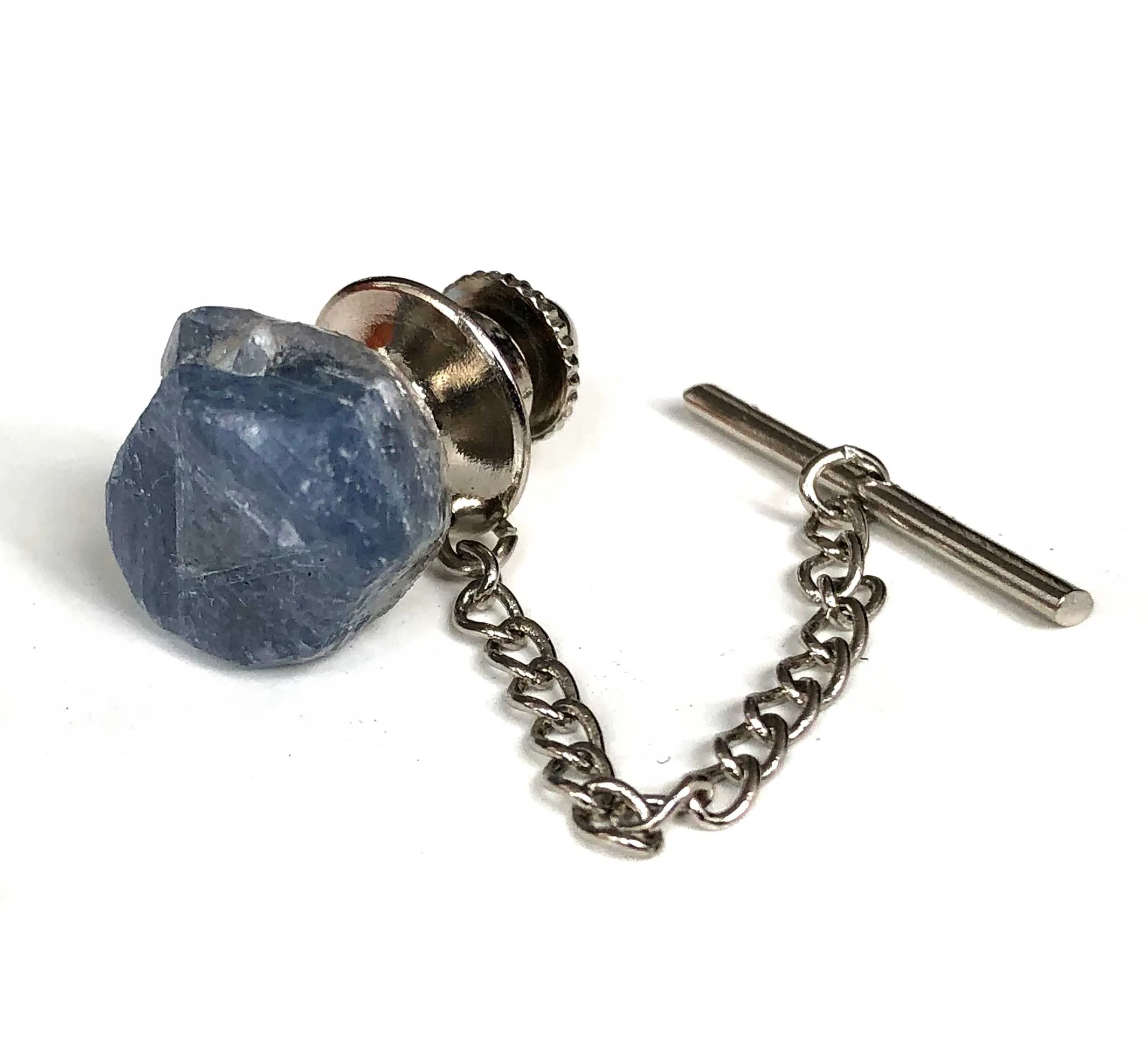 Raw Sapphire Tie Tack, blue gemstone tie pin