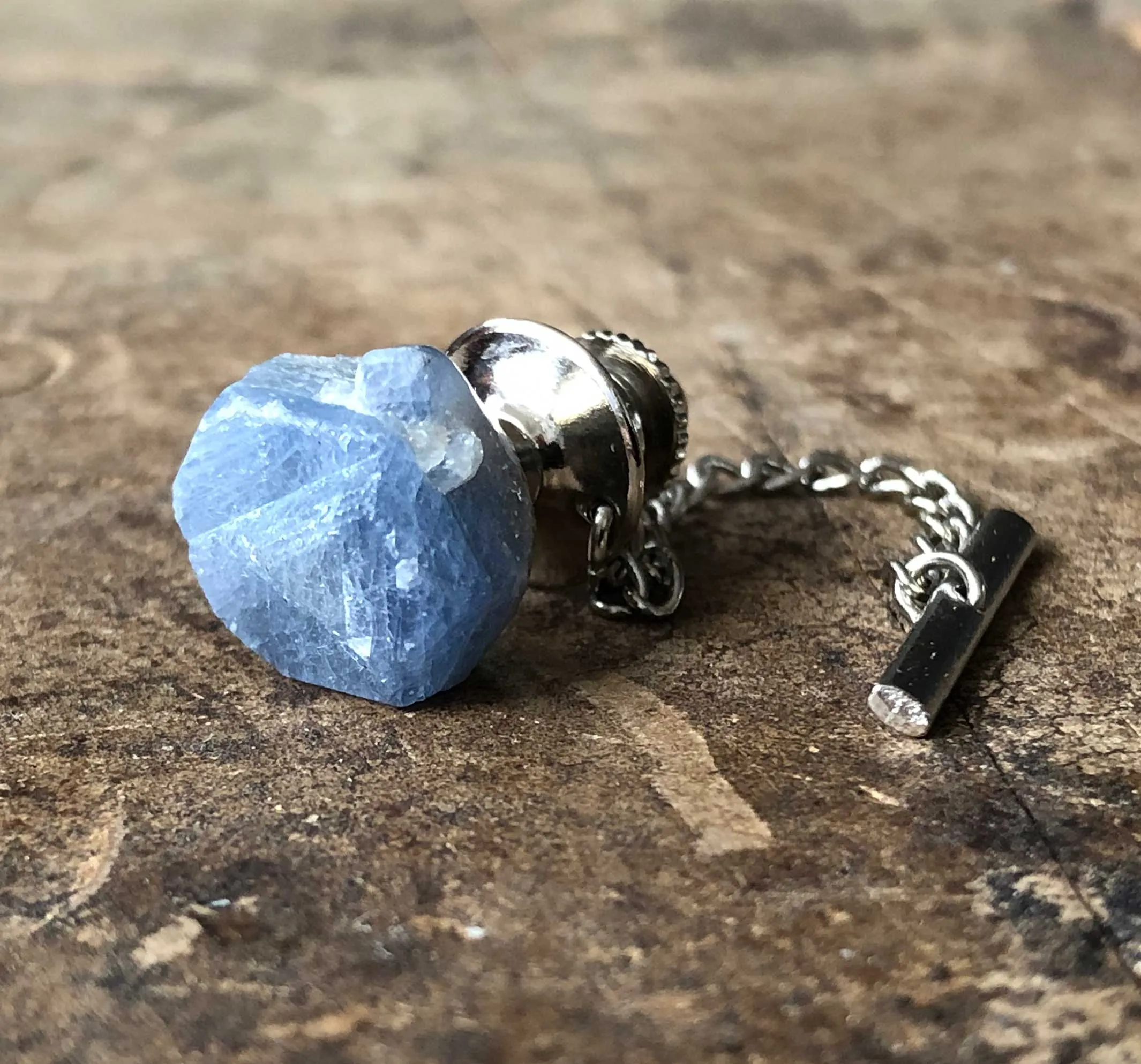 Raw Sapphire Tie Tack, blue gemstone tie pin