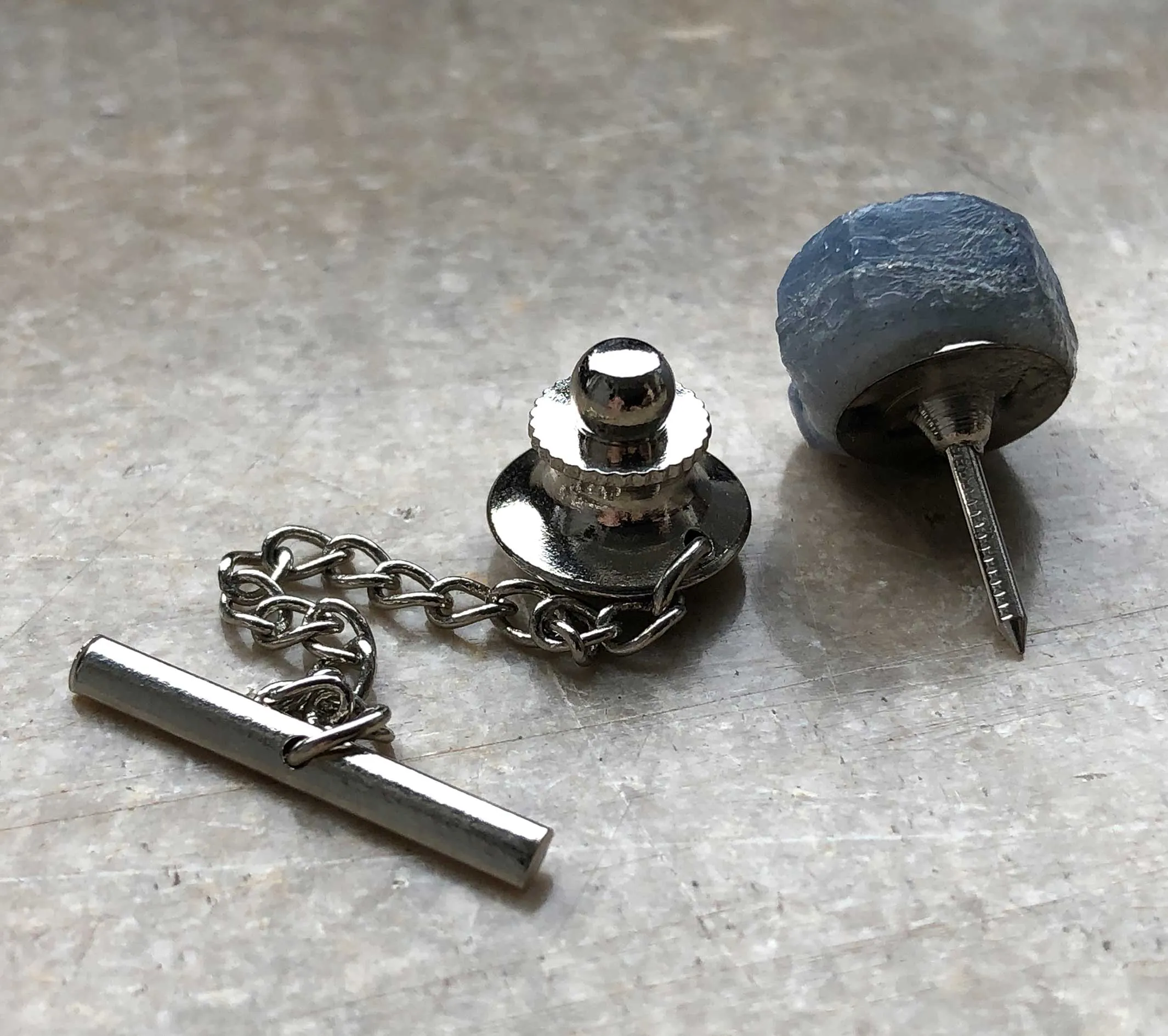 Raw Sapphire Tie Tack, blue gemstone tie pin