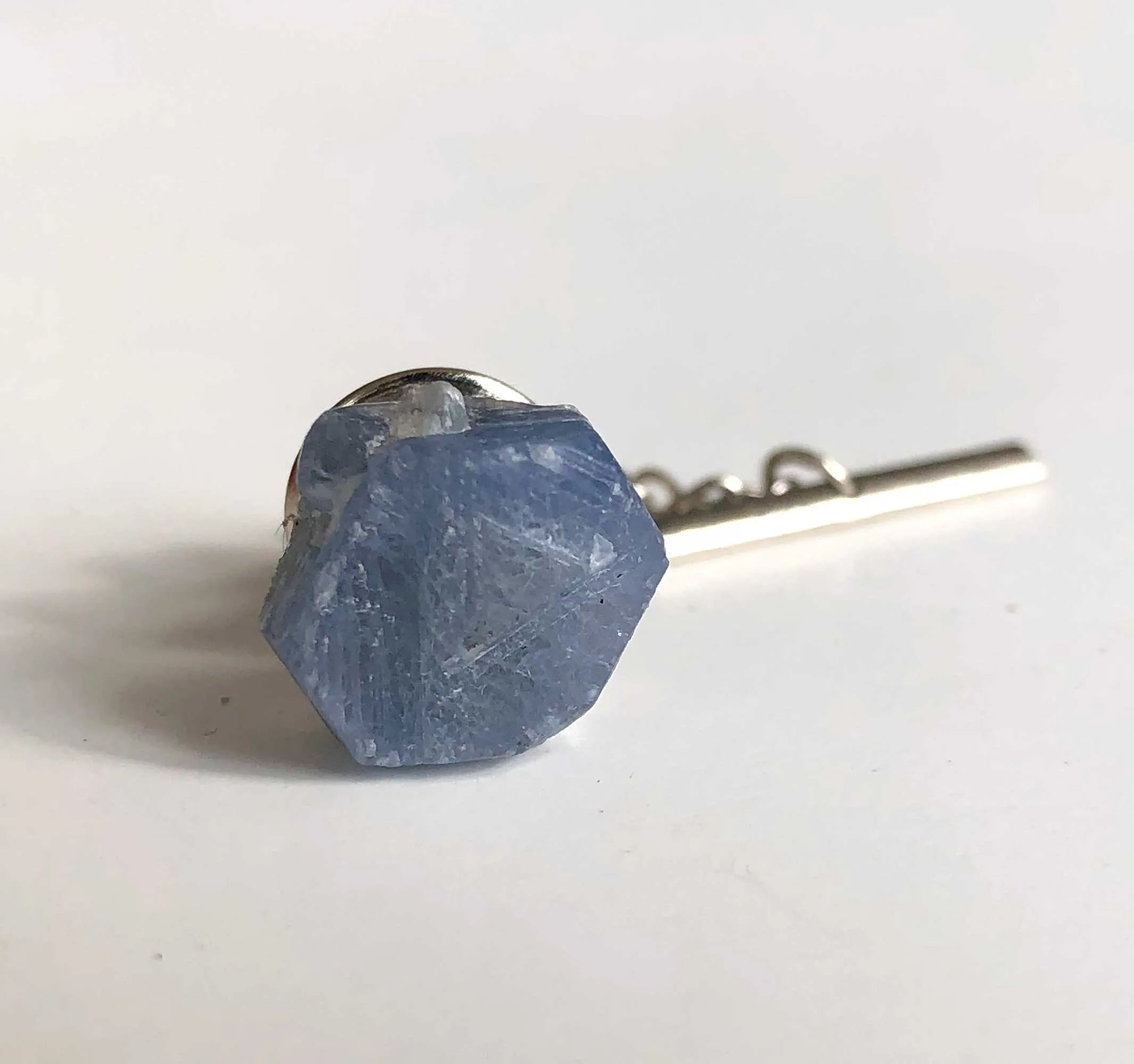 Raw Sapphire Tie Tack, blue gemstone tie pin