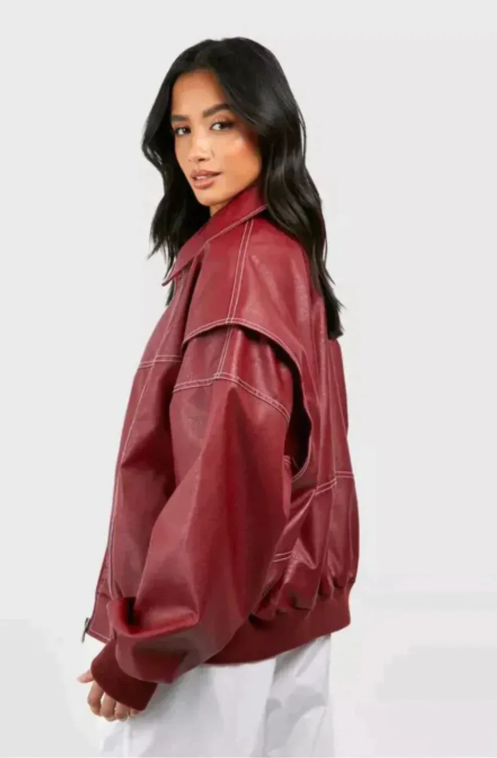 Sophia Leather Look Bomber Jacket