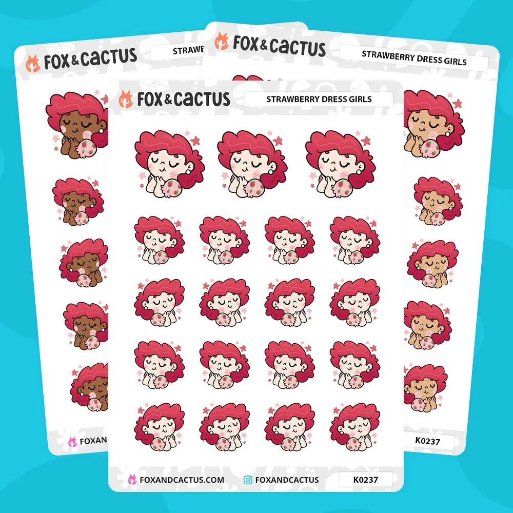 Strawberry Dress (Red Hair) Kawaii Girl Stickers