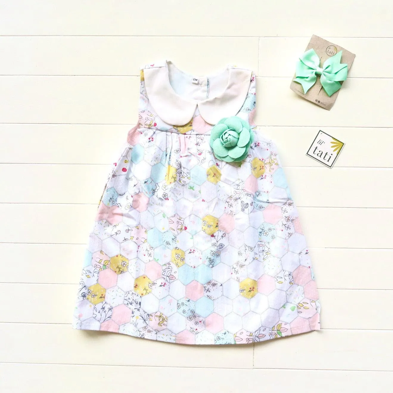 Tea Rose Dress in Pastel Merry Hexagon