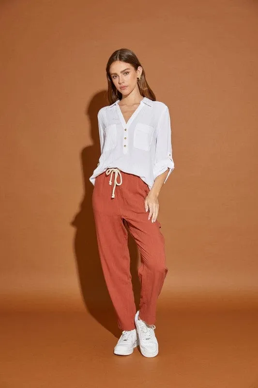 V Neck Button Down Henley Shirt *Online Only*