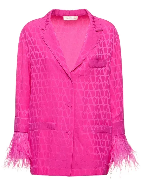 Valentino   Logo jacquard silk shirt w/feathers 