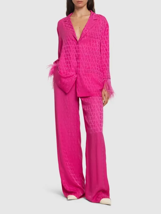 Valentino   Logo jacquard silk shirt w/feathers 