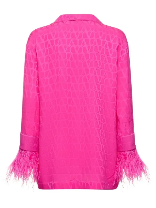 Valentino   Logo jacquard silk shirt w/feathers 