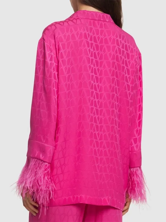 Valentino   Logo jacquard silk shirt w/feathers 
