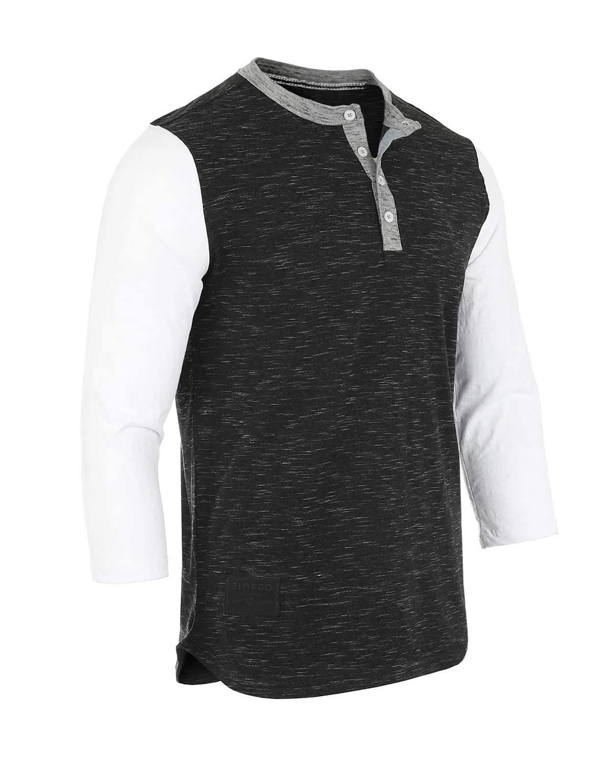 Zimego Men'S 3/4 Sleeve Black & White Baseball Henley – Casual Athletic Button Crewneck Shirts