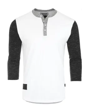 Zimego Men'S 3/4 Sleeve Black & White Baseball Henley – Casual Athletic Button Crewneck Shirts