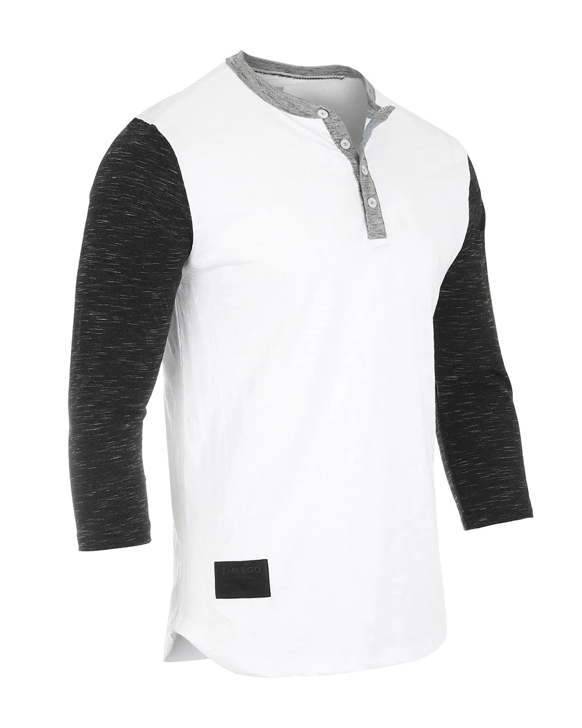 Zimego Men'S 3/4 Sleeve Black & White Baseball Henley – Casual Athletic Button Crewneck Shirts