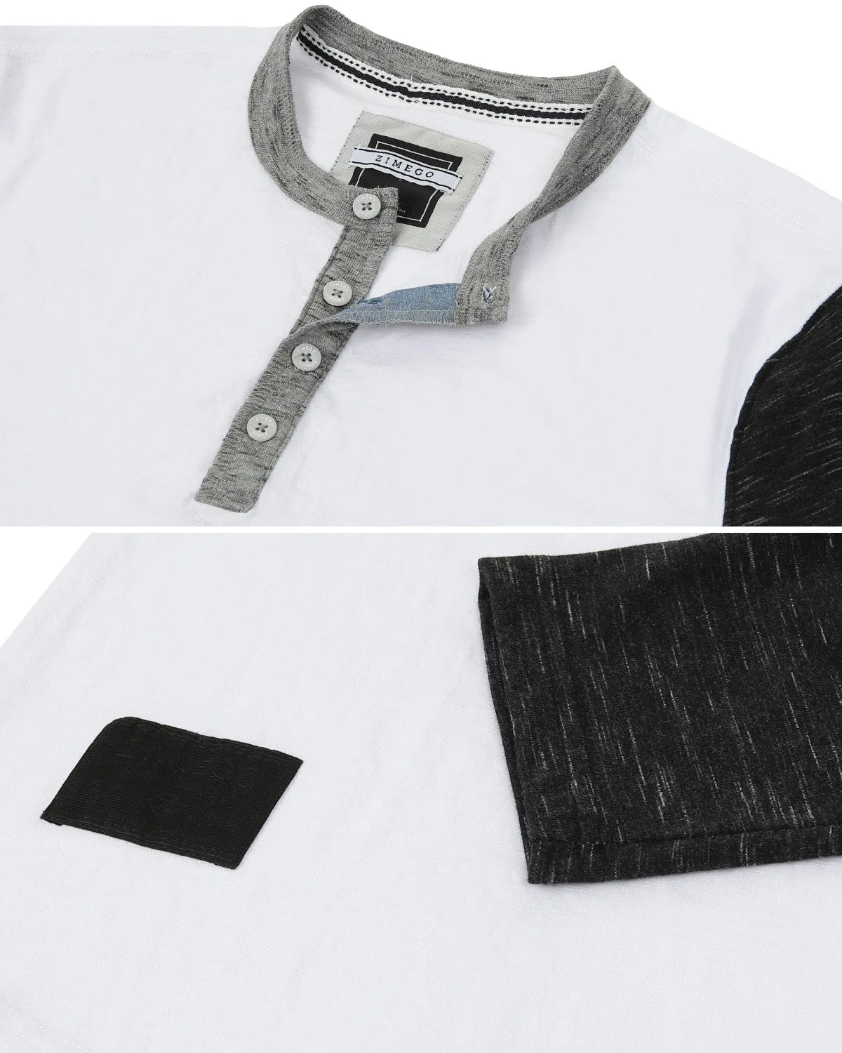 Zimego Men'S 3/4 Sleeve Black & White Baseball Henley – Casual Athletic Button Crewneck Shirts