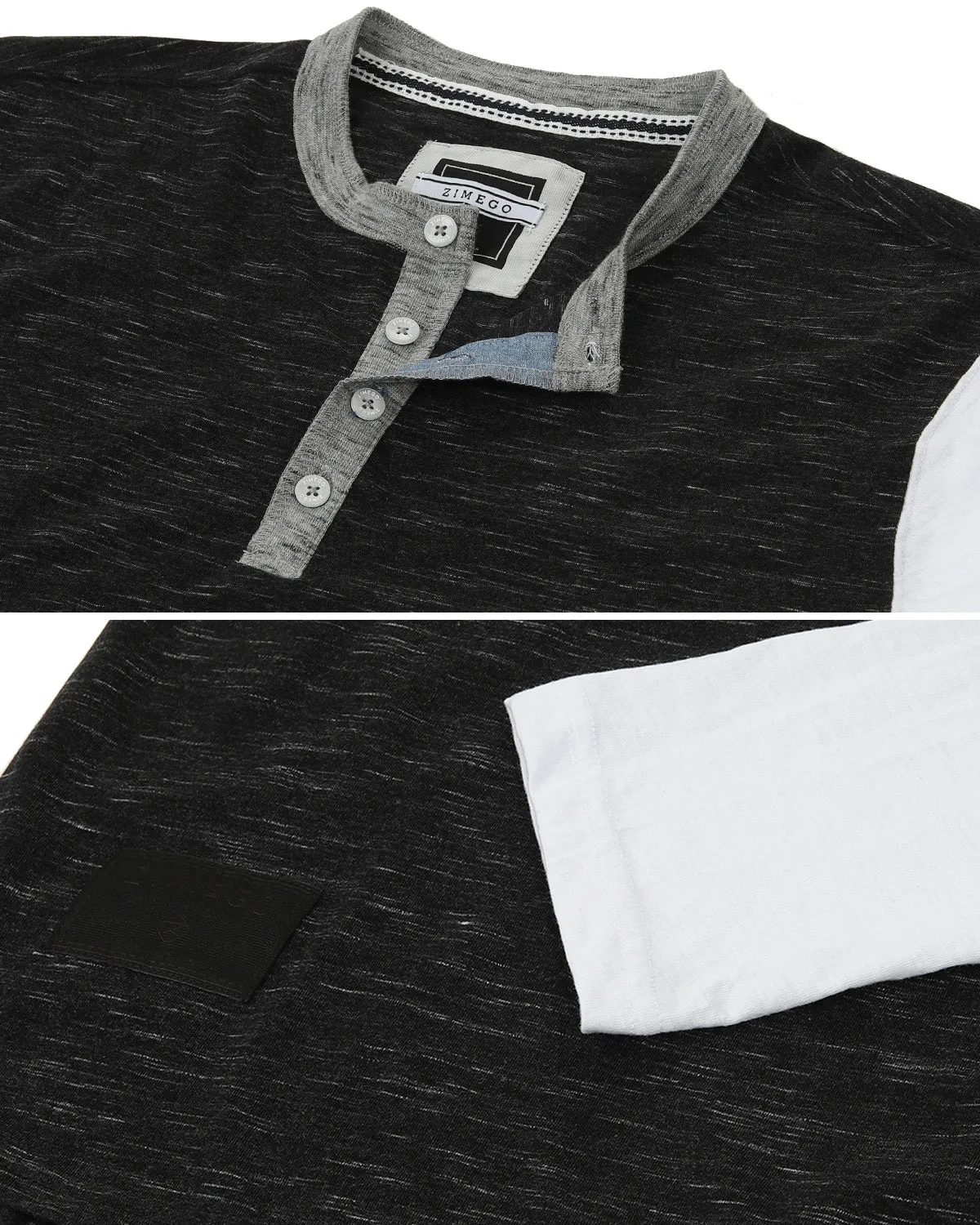Zimego Men'S 3/4 Sleeve Black & White Baseball Henley – Casual Athletic Button Crewneck Shirts